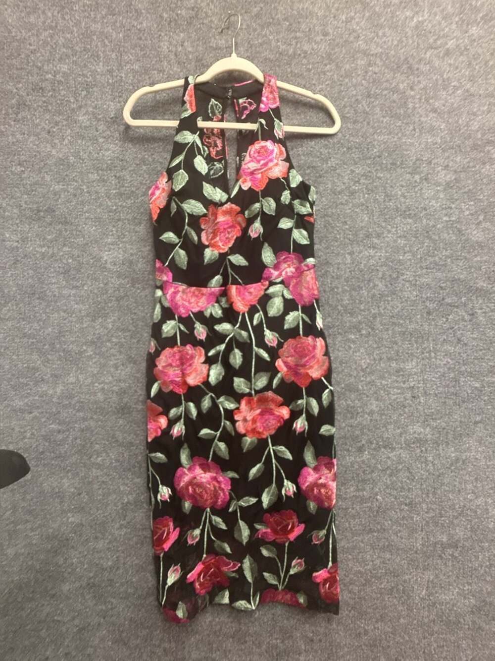 Siena Floral Embroidered Mesh Halter Midi Sheath Dress